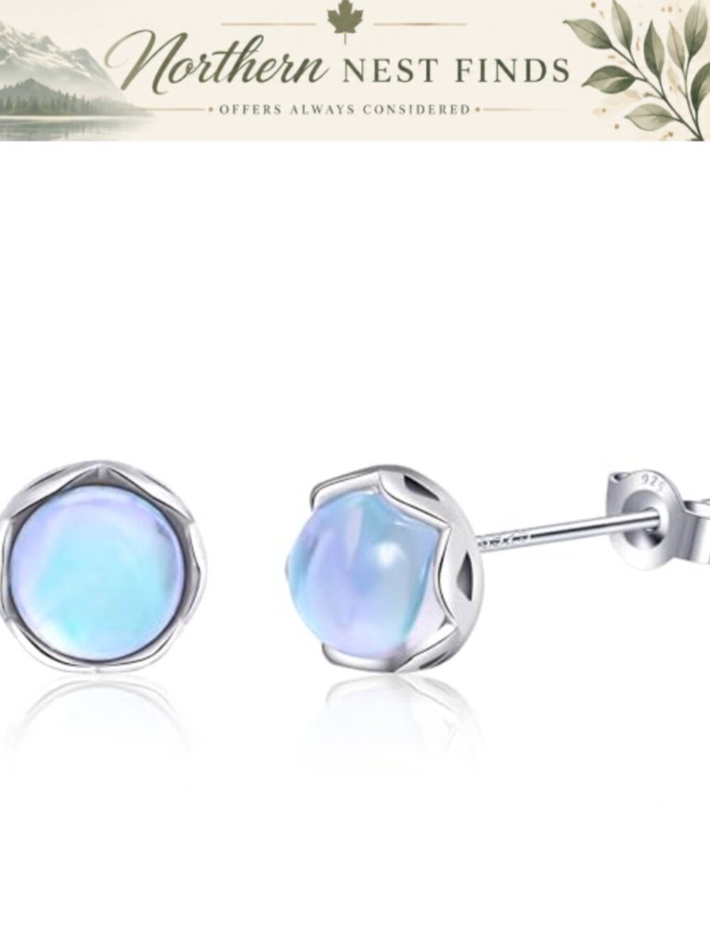 Moonstone Stud Earrings 925 Sterling Silver Crown Design